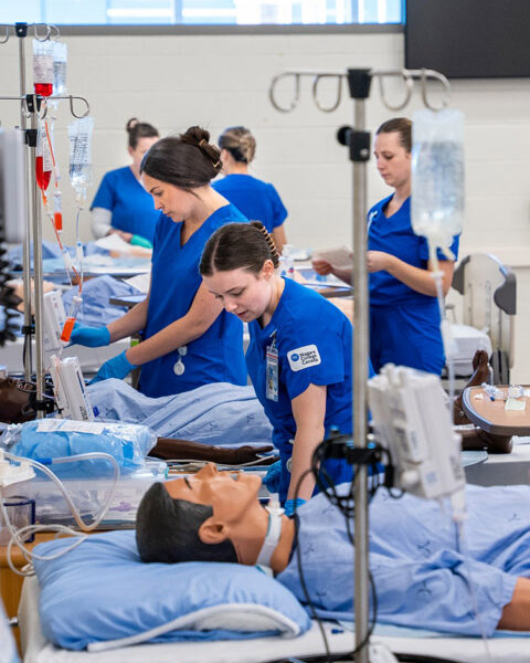 Practical Nursing program students training in nursing lab