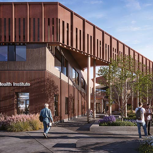 Outside rendering of new applied health institute expansion